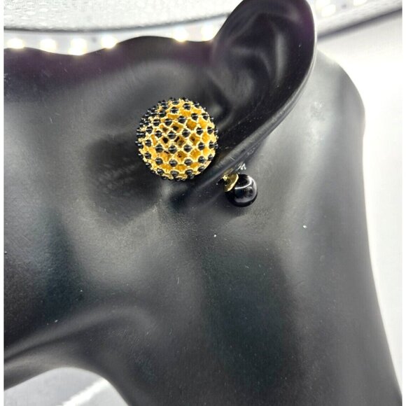 Dior Gold Stud Earrings with Black resin New Dust Cover Black Dior Ribbon - Picture 2 of 6